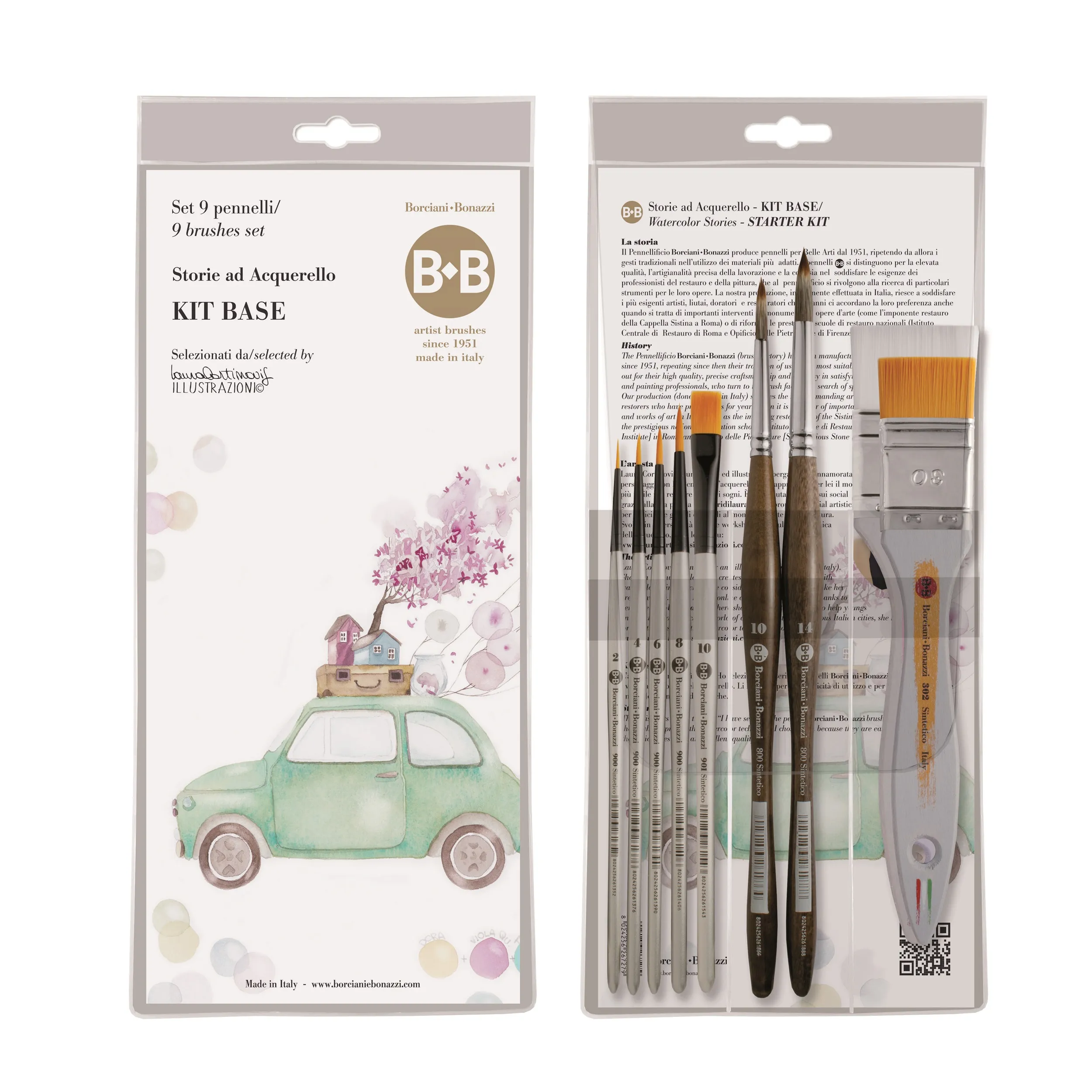 Borciani Bonazzi 9-Brush Starter Kit "Watercolour Stories" by Laura Cortinovis Series BeB