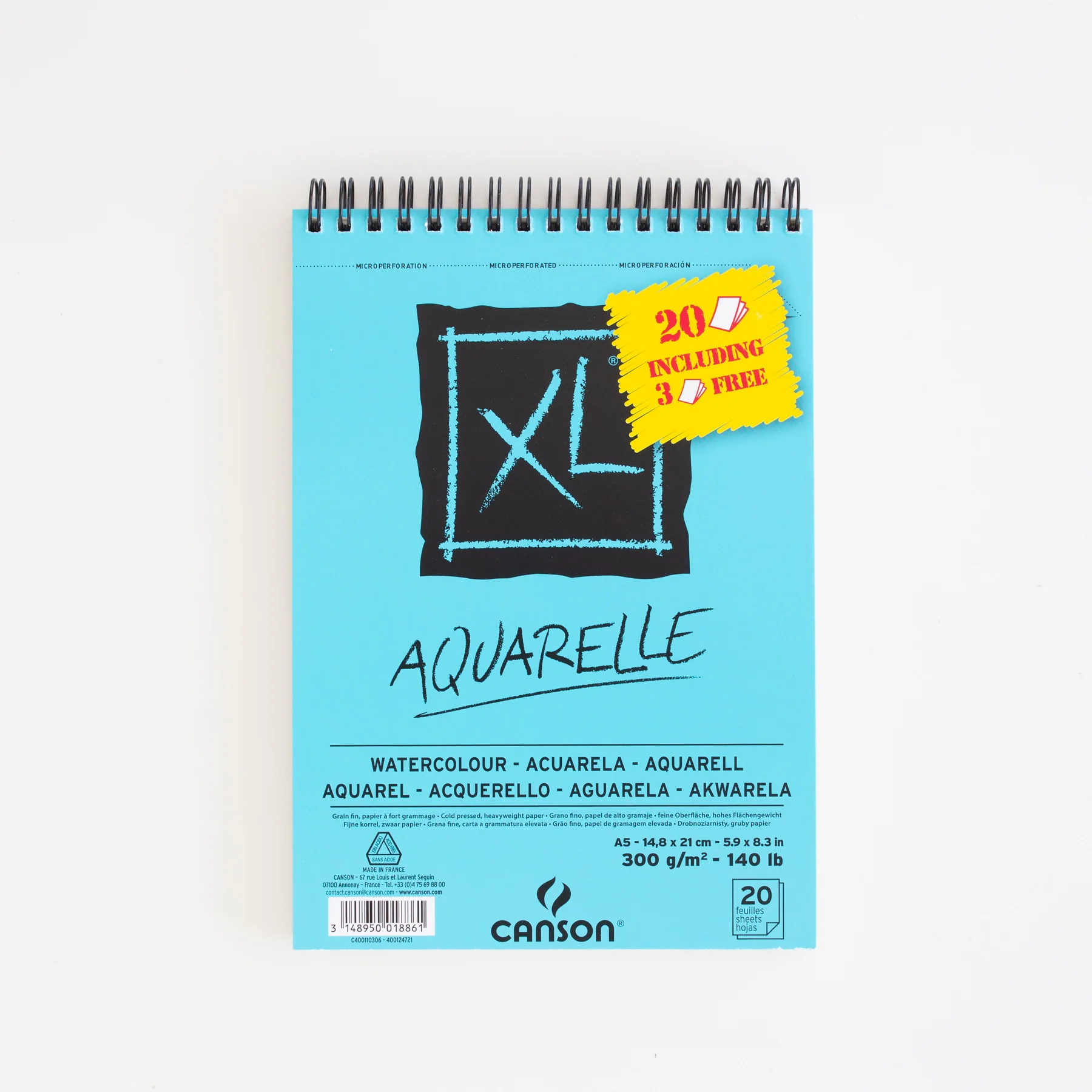 Canson XL Aquarel Papier 20 vel + 3 gratis