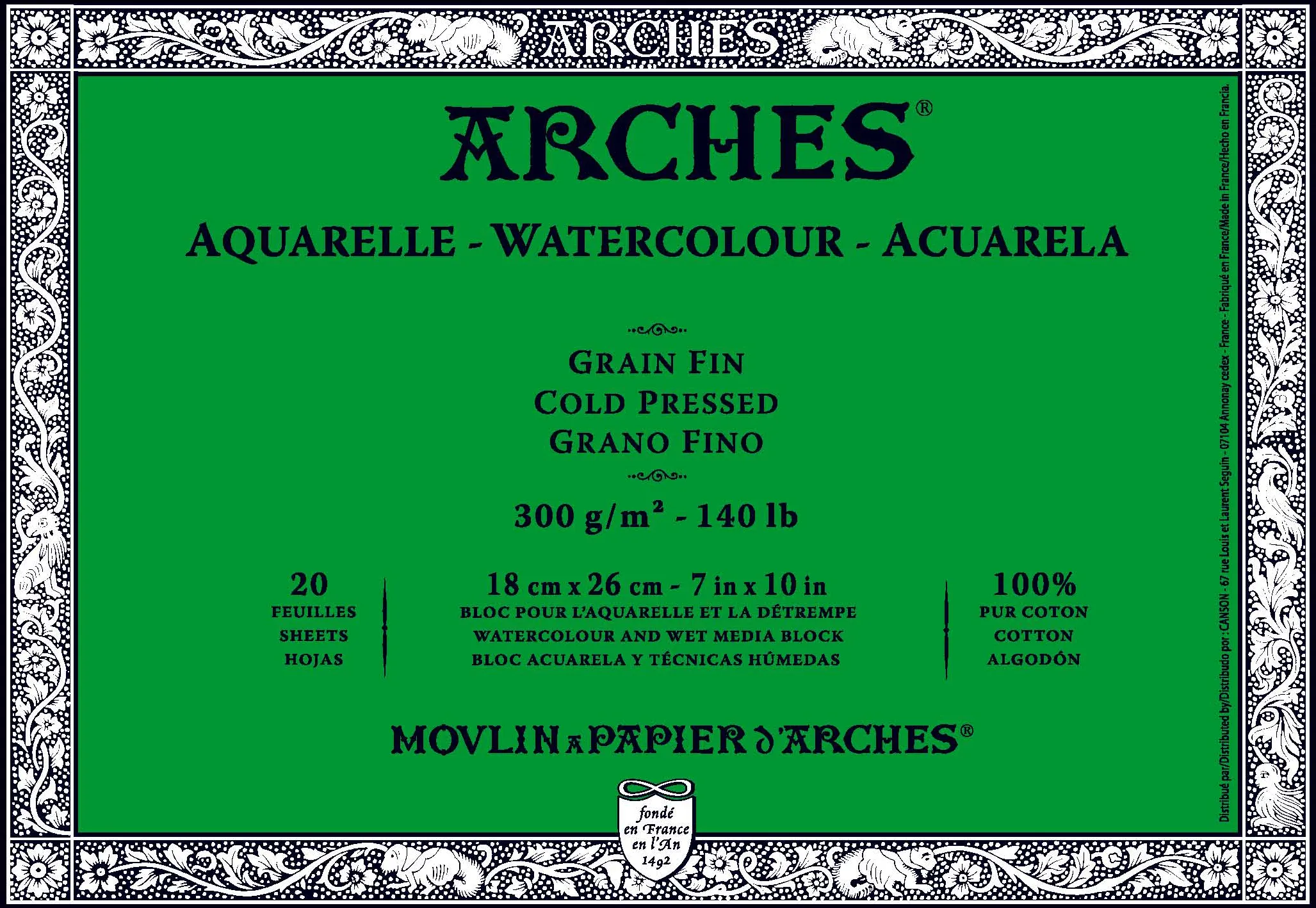 Arches Aquarel Papier Cold Pressed 300 grams 20 vellen 18×26 cm